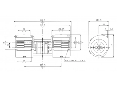 Diffusion d'air Soufflerie double turbine 24V 1 VITESSE |  |